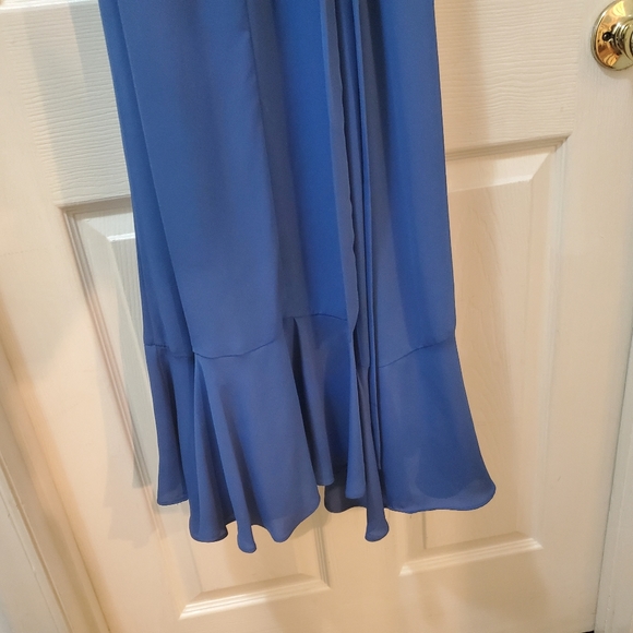 Manhattan Moment Blue Ruffled Midi Wrap Dress Lulus - Picture 15 of 16